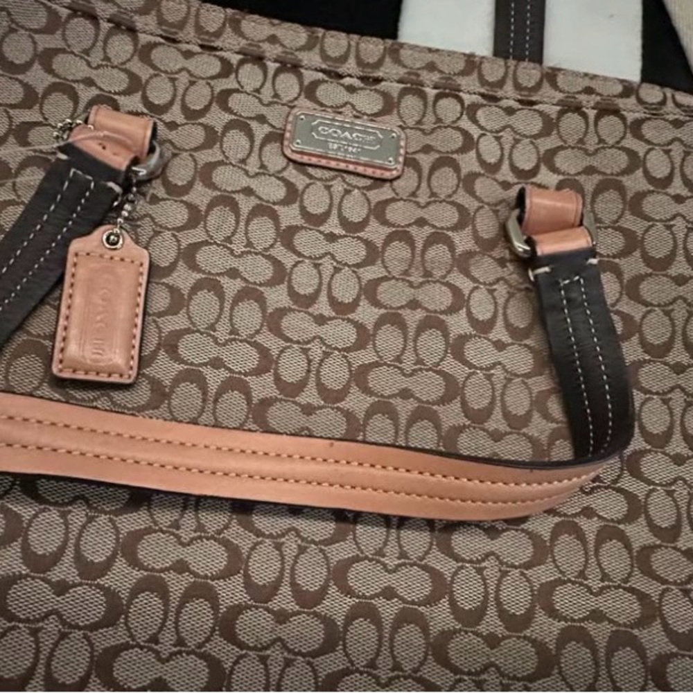 Coach Tan and Brown Signature Messenger Bag